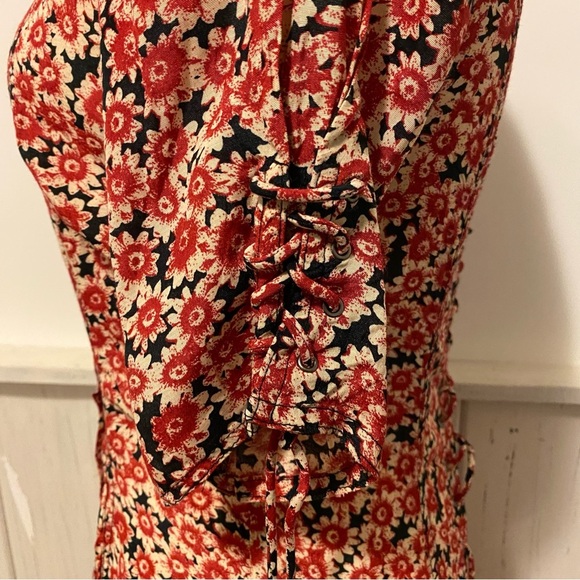 Free People Small Black Lace-up Mini Dress With Red Floral Pattern - Picture 6 of 16